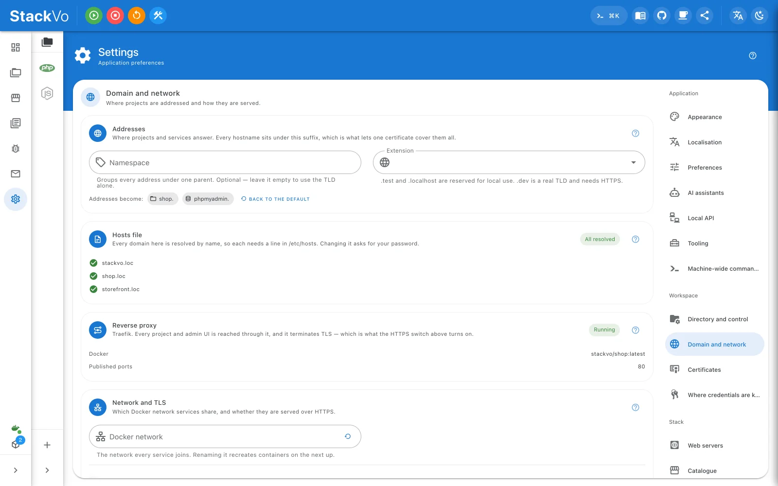 Domain and network settings
